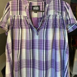 Vans Purple/Black/White/Grey Plaid Cotton pleated “Golf Shirt”